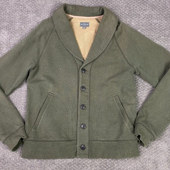 LL Bean Signature Shawl Collar Cardigan Sweatshirt Sweater Men's Medium Green - Picture 1 of 10